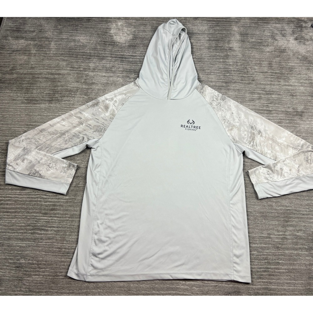 Realtree Fishing Hoodie Mens XXL Grey Camo Aspect Performance Long Sleeve Shirt